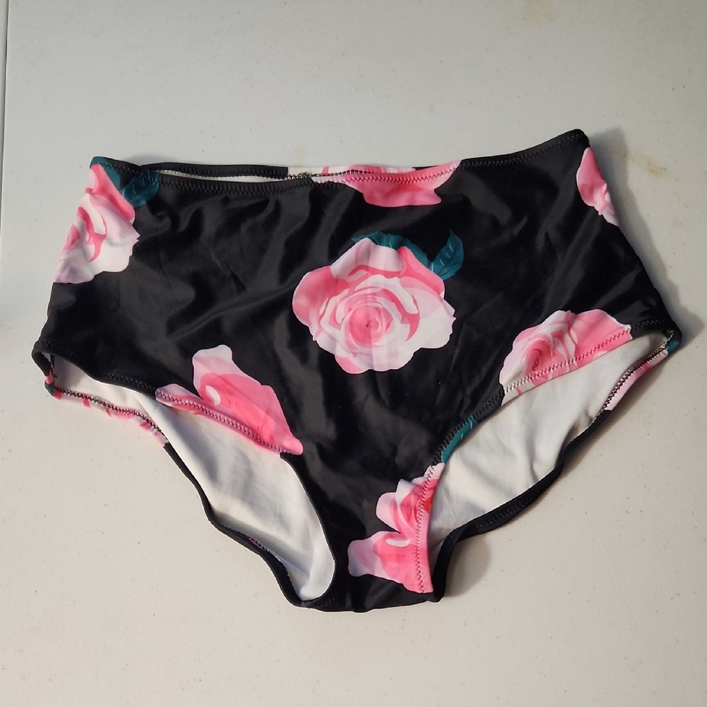Floral Bikini Bottoms with Black Trim